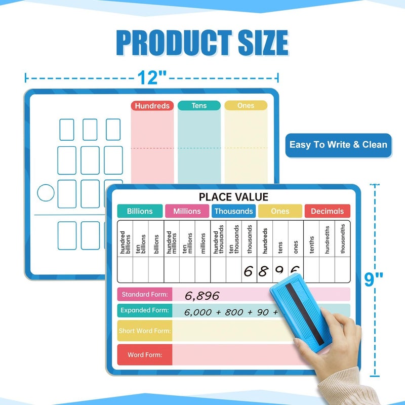 LUHEAGU Dry Erase Place Value Whiteboard, 9" x 12" Double Sided Place Value Chart,Engage with Place Values from Billions to Decimals for Math Manipulatives, Learning Tool for Students & Kids - Image 4